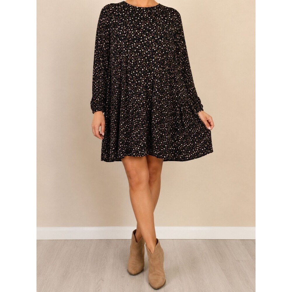 H&M Floral Long Sleeve Mini Swing Dress Women's Size 14 Black Ditsy Floral NWT
C